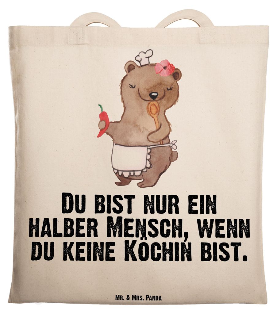Mr. & Mrs. Panda Einkaufstasche Köchin Herz - Transparent - Geschenk, Restaurant, Sterneköchin, Einkaufstüte, Laptoptasche, Spruch, Tasche, Witz...