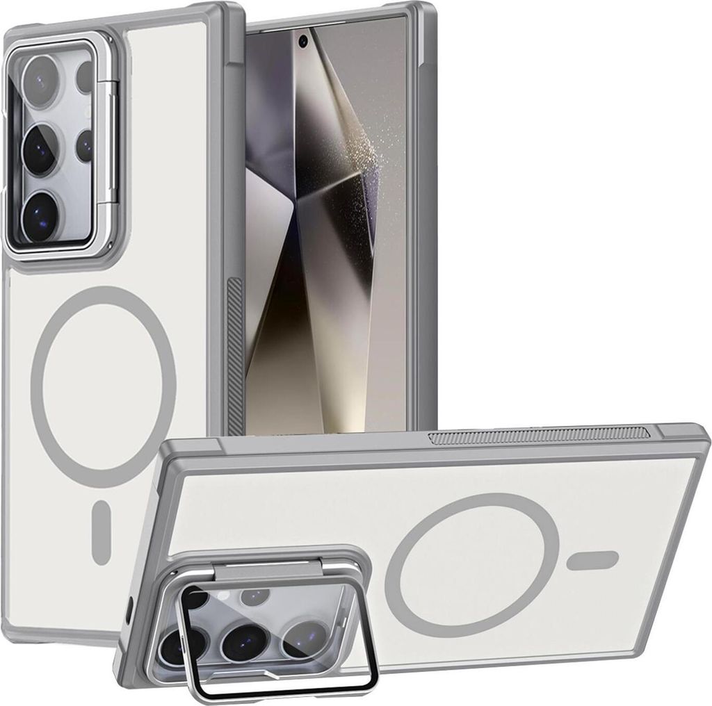 Conie MagSafe Schutzhülle für Samsung Galaxy S25 Ultra Hard Case Kunststoff Kamera Schutz Cover Hülle magnetisch mit Ständer in Grau