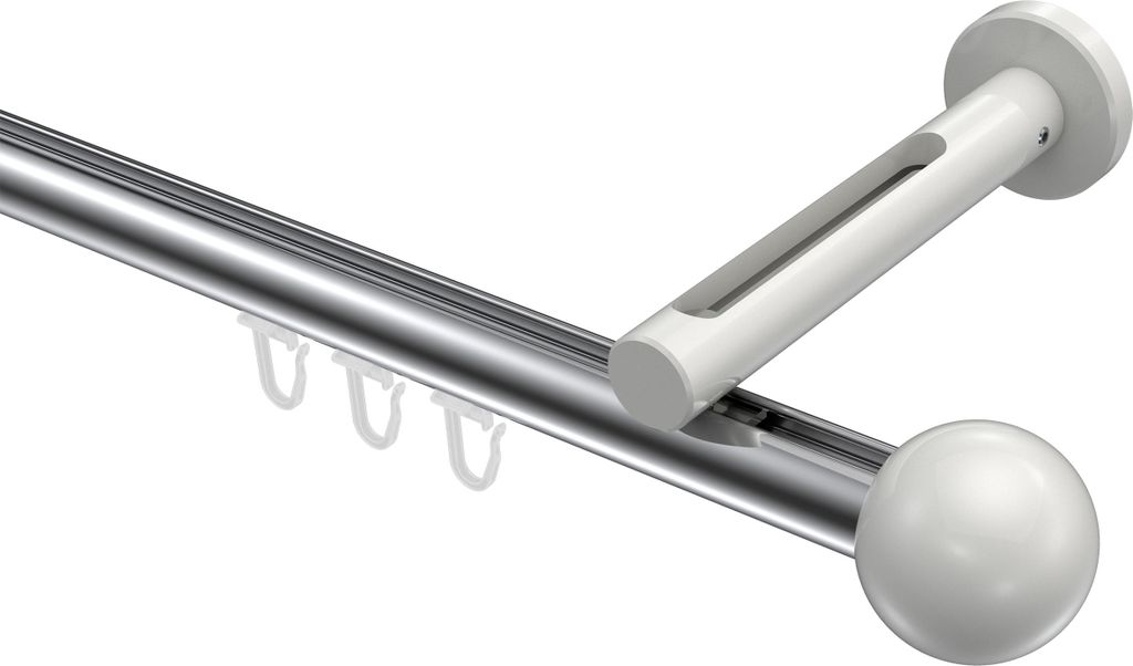 Interdeco Innenlaufstange / Gardinenstange mit Innenlauf Chrom / Weiß, Typ Siteno Luino (Kugel), 20 mm Ø 1-läufig, 260 cm