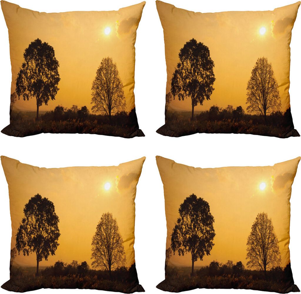 ABAKUHAUS Baum Kissenbezug Set (4 Stück), Baum auf Sonnenuntergang Dämmerung, Moderner Doppelseitiger Digitaldruck, 50 cm x 50 cm, Orange Braun