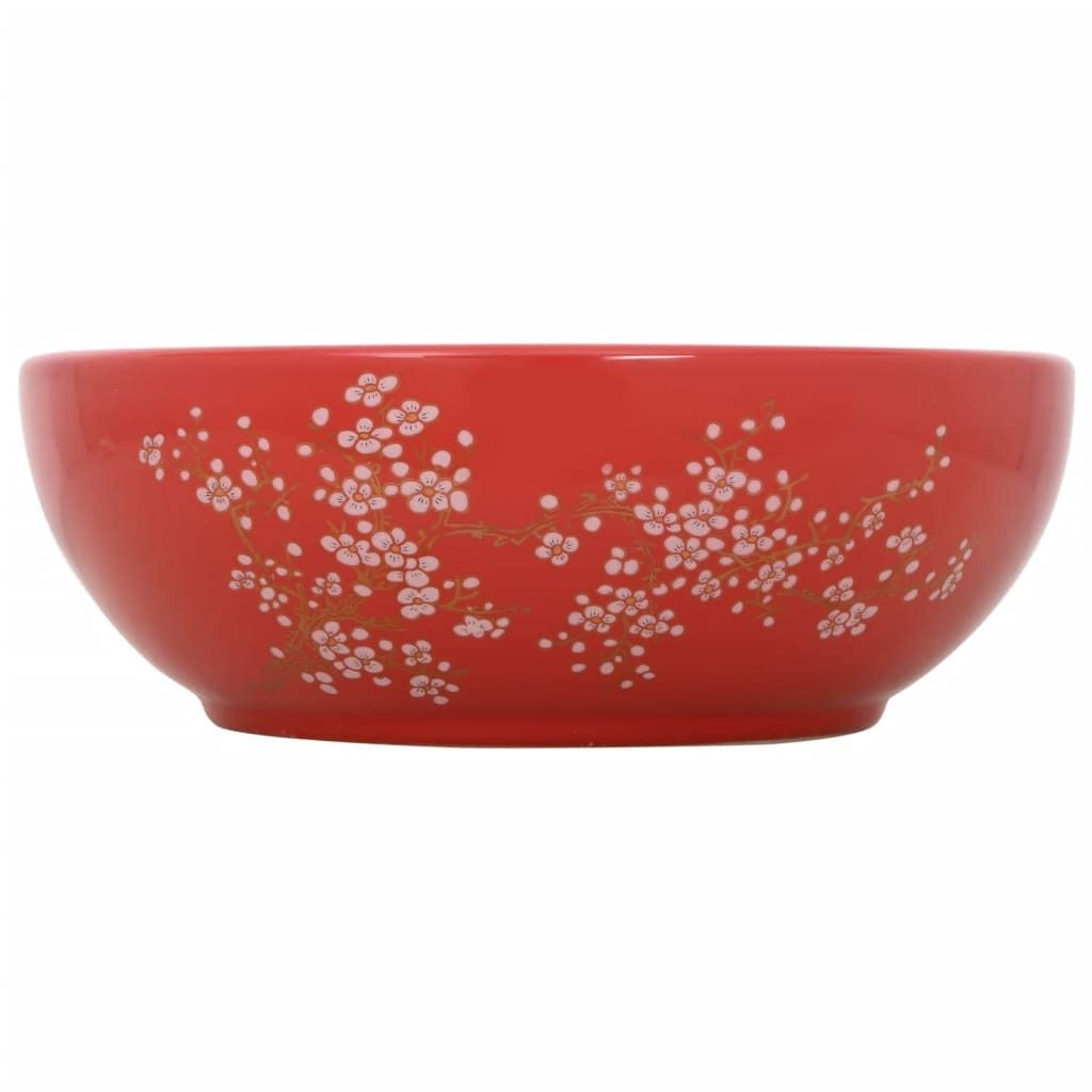 vidaXL Aufsatzwaschbecken Weiß und Rot Rund Ø41x14 cm Produktbild 