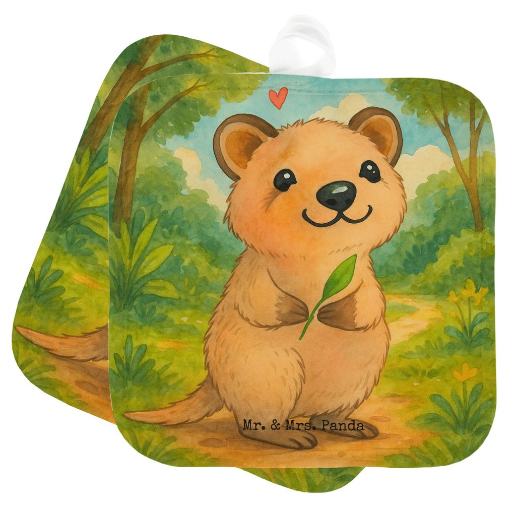 Mr. & Mrs. Panda Topfuntersetzer Quokka Happy Design - Weiß - Geschenk, Topflappen Set, Lustiger Spruch, Kochlappen, topfhalter, Verschieben, Lust...