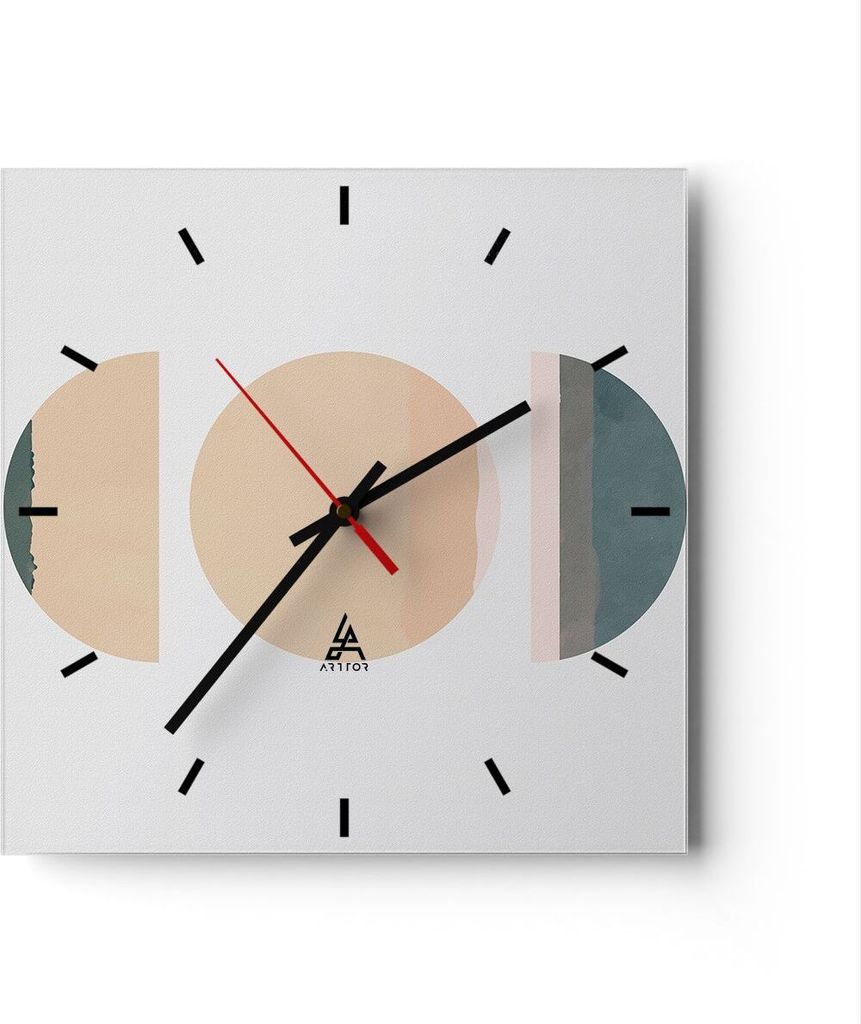 Wanduhr - Quadrat - Glasuhr - Abstraktion Rad Halbkreis - 40x40cm - Schleichendes Uhrwerk - Lautlos - zum Aufhängen bereit - Dekoration Modern - W...