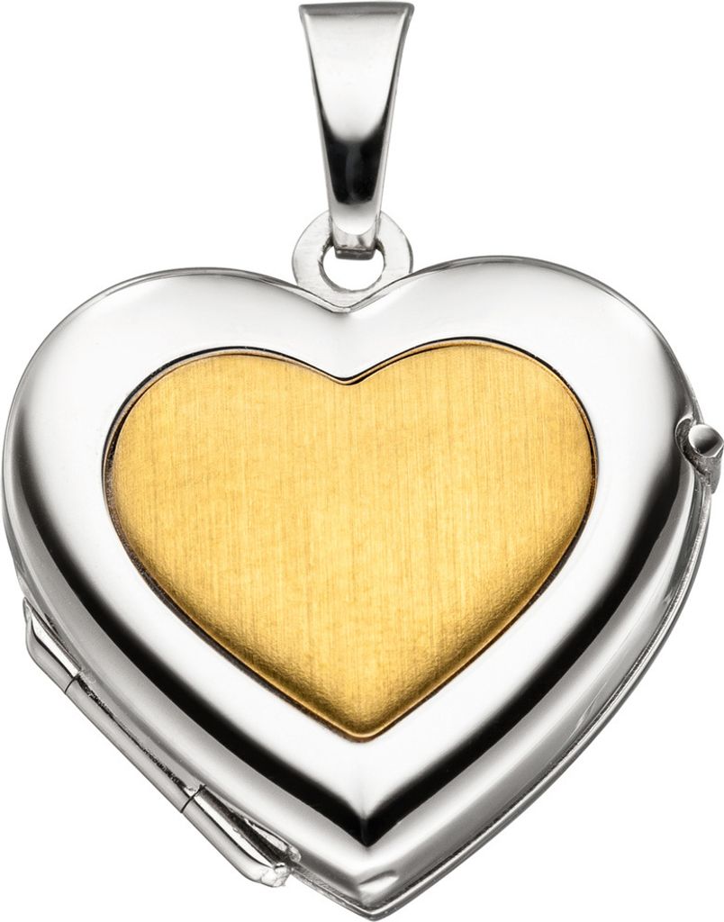 Medaillon für 2 Fotos Anhänger zum Öffnen Herz 333 Gold Gelbgold & Weißgold