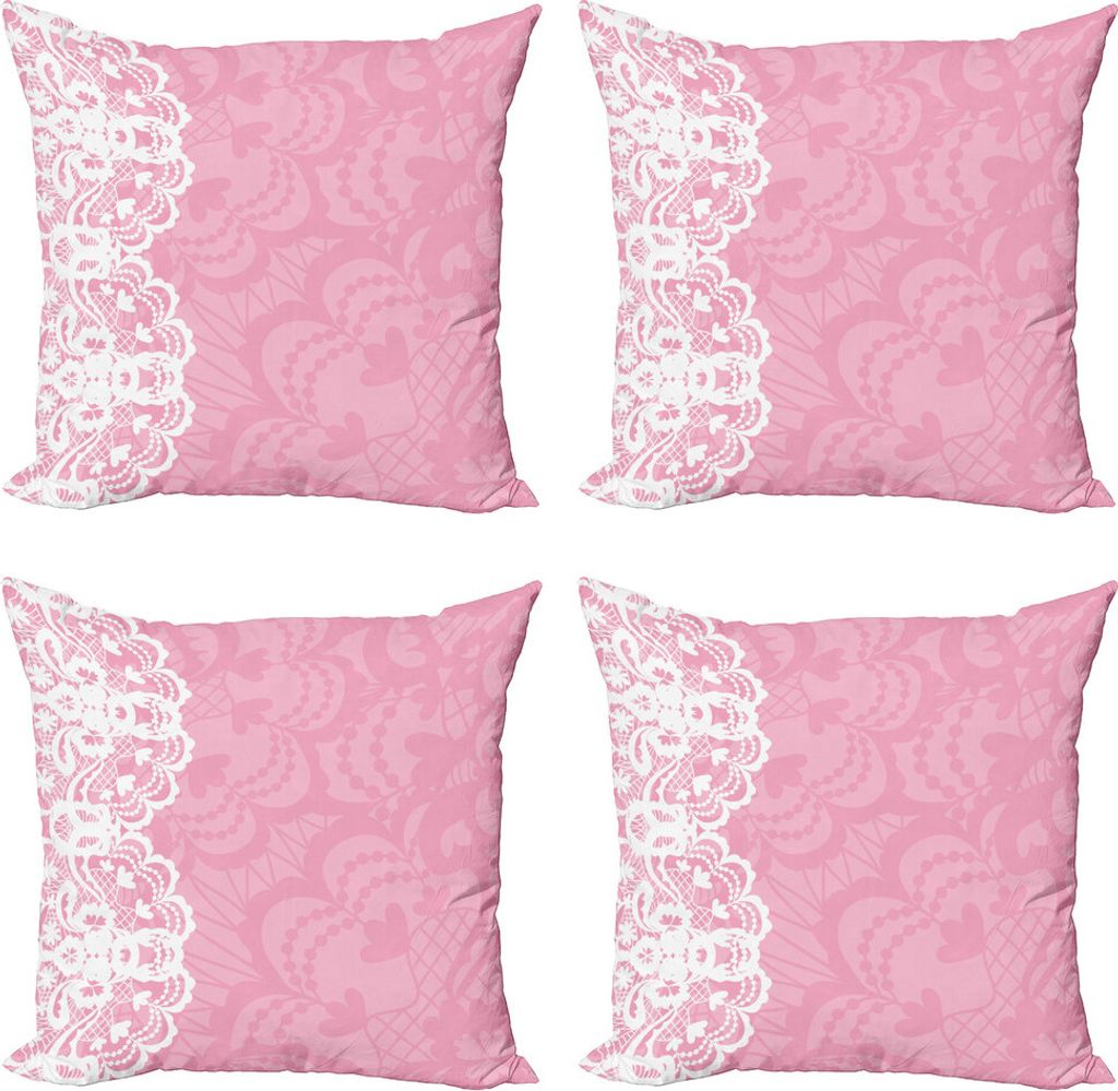 ABAKUHAUS Pink und Weiß Kissenbezug Set (4 Stück), lacework Stil, Moderner Doppelseitiger Digitaldruck, 40 cm x 40 cm, rosa, Weiß,
