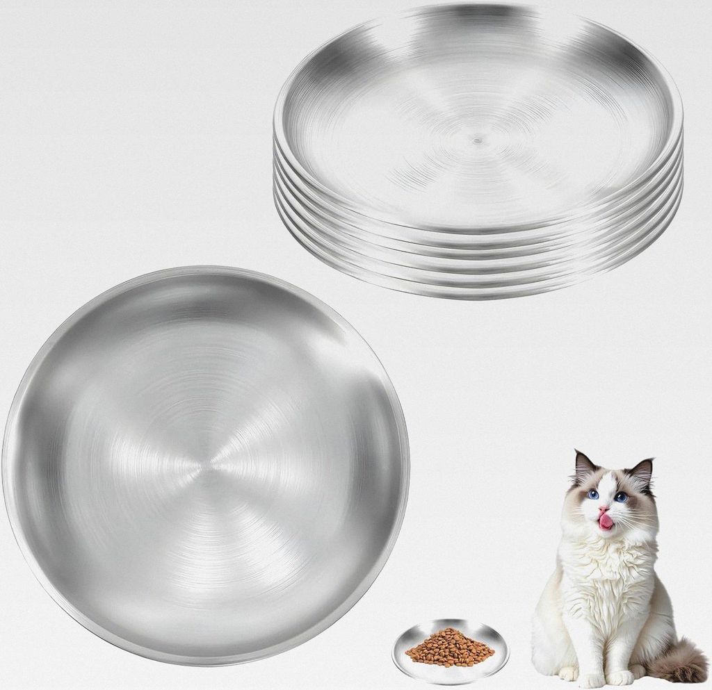 6 Stück Katzennapf Flach, Katzennapf Futternapf Katze, Katzenteller, Katzennapf Edelstahl, Katzennapf, Katzenfutternapf Flacher Boden, Anti-Fall u...