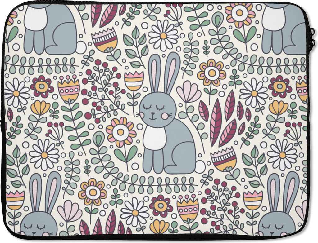 MuchoWow Laptop Hülle 15 Zoll Kaninchen - Blumen - Regenbogen - Kinder - Design Laptoptasche - Laptoptasche - Sleeve - Rundum-Schutz