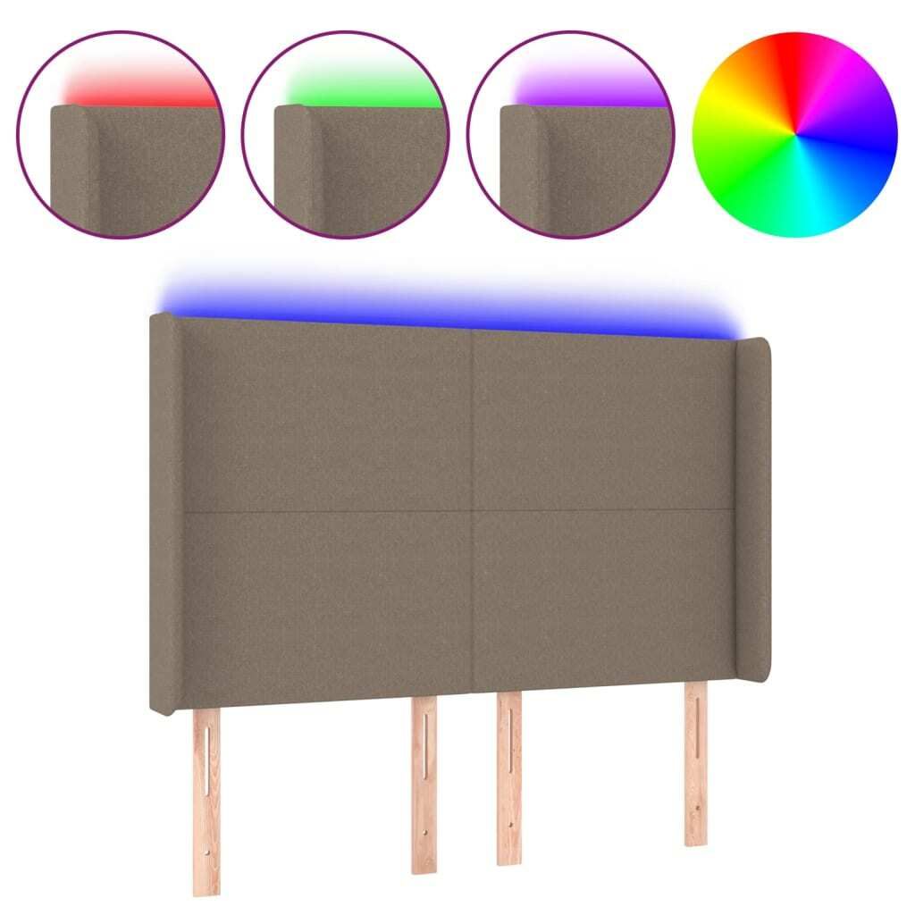 vidaXL LED Kopfteil Taupe 147x16x118/128 cm Stoff