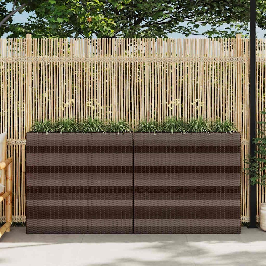 "2026 Promotion" Garten-Hochbeet - Pflanzkasten - mit 4 Töpfen 2 Stk. - Blumenkasten - Poly Rattan Braun - Beete CC2772