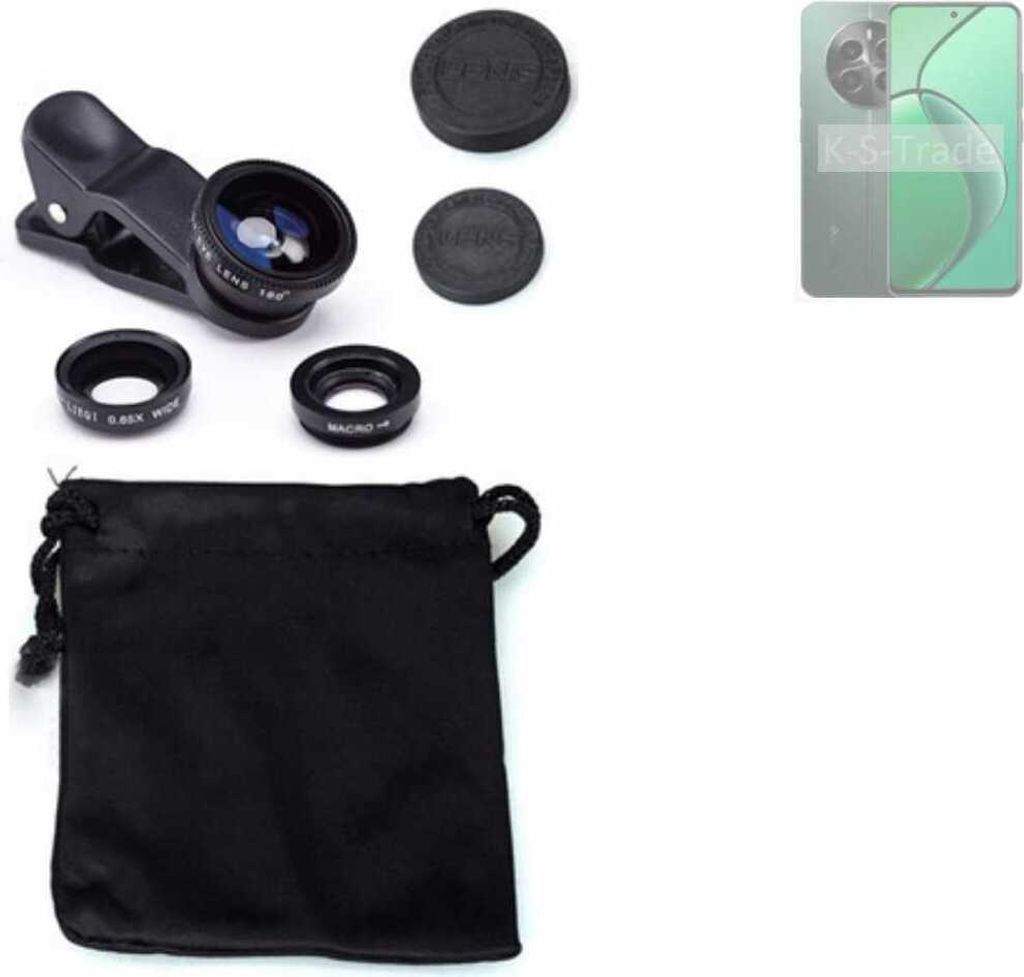 K-S-Trade Smartphone Kamera Linsen Set Kompatibel mit Realme 13 4G 3in1 Clip-On Kamera Adapter Macro Weitwinkel FishEye Fischauge Objektiv Linse