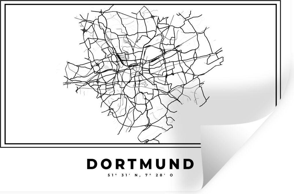 MuchoWow Wandtattoo Wandsticker Wandaufkleber Stadtplan - Deutschland - Schwarz und weiß - Dortmund - Karte 60x40 cm Selbstklebend und Repositio...