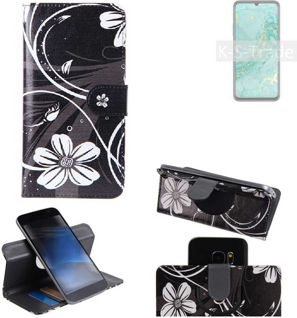 K-S-Trade Schutzhülle Handyhülle kompatibel mit Huawei nova Y60 Hülle 360° Wallet Case ''Flowers'' Klapphülle Hülle schwarz-weiß 1x