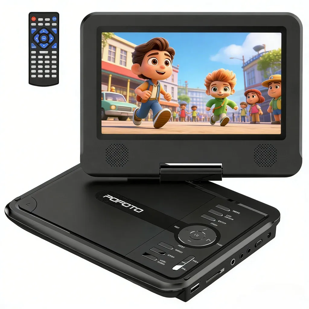 Lecteur DVD portable 9,5 pouces avec écran HD pivotant et port USB SD