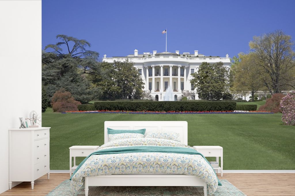 MuchoWow Fototapete für Wohnzimmer oder Schlafzimmer Wandtapete Vinyl Motivtapete Rasen des Weißen Hauses Washington DC - 525x350 cm - Das Hint...