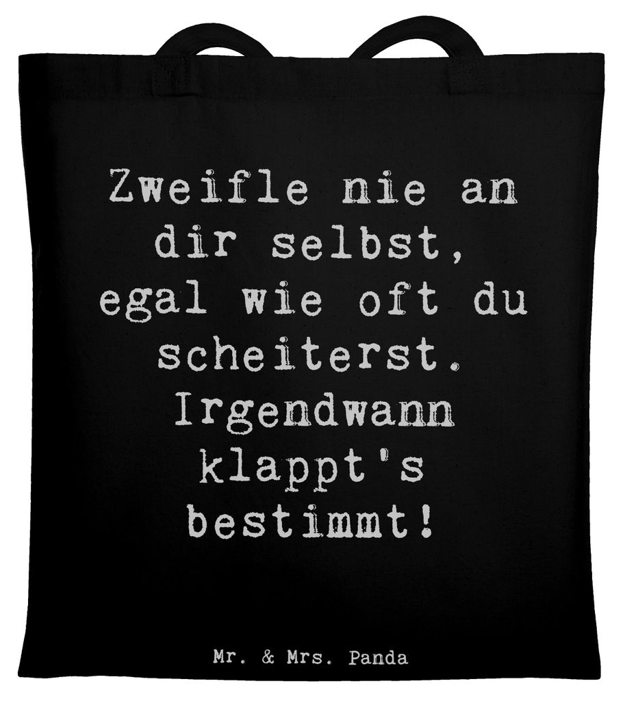 Mr. & Mrs. Panda Schultasche Spruch Glaube an sich selbst - Schwarz - Geschenk, Tasche, Zuversicht, gescheiterte Versuche, Jutebeutel, Einkaufstasc...
