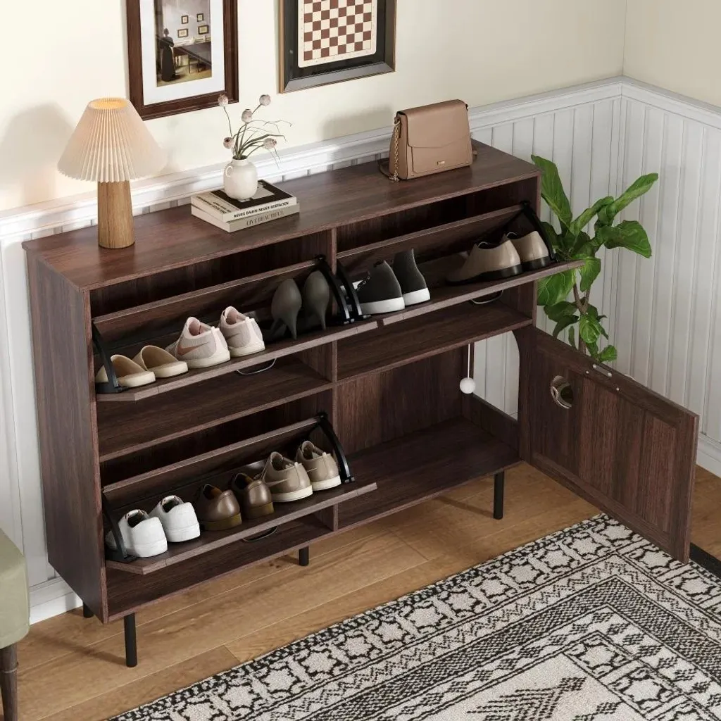 Meuble à chaussures peu encombrant en noyer véritable, finition mat - 2