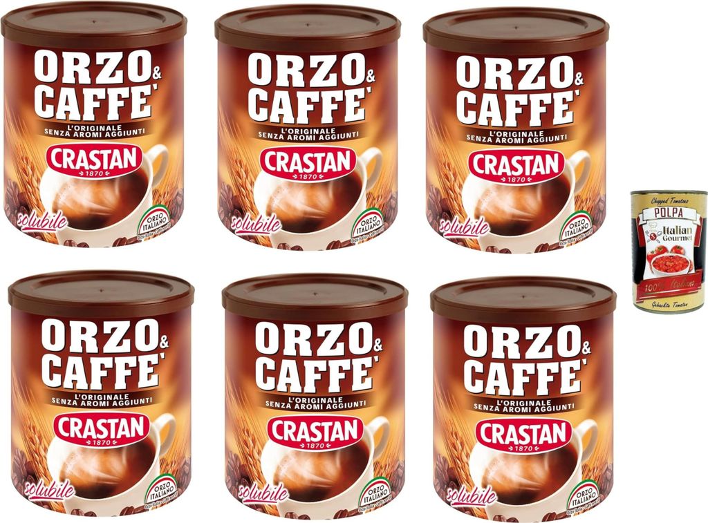 Crastan, Orzo & Caffè, Preparato Solubile, Gerste und Kaffee, Löslich vorbereitet, Gerste Getreidekaffee Kaffee 6x 120g + Italian Gourmet polpa 400g