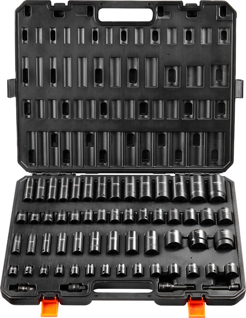 VEVOR 3/8 & 1/2 Zoll Antriebs-Schlagschrauber-Steckschlüsselsatz, 59-teiliger Steckschlüsselsatz SAE 5/16 bis 1-1/4 Zoll und metrisch 6-32 mm, 6-...