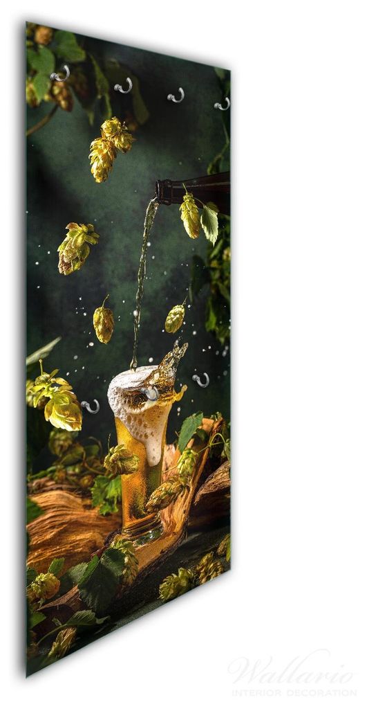 Wallario Flurgarderobe Wandgarderobe aus Glas, mit 7 Haken, Größe 50 x 125 cm, Motiv Braukunst - Hopfenkaltschale