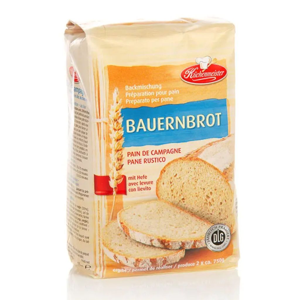 A product shot of a bag of Bauernbrot bread mix.