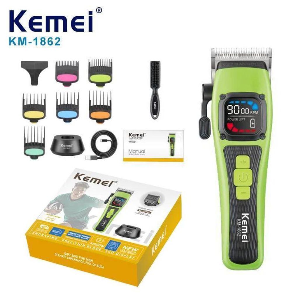 Professioneller Haarschneider für Herren - KM-1862 Haartrimmer - Elektrisch - Mit Ladestation - - Grün