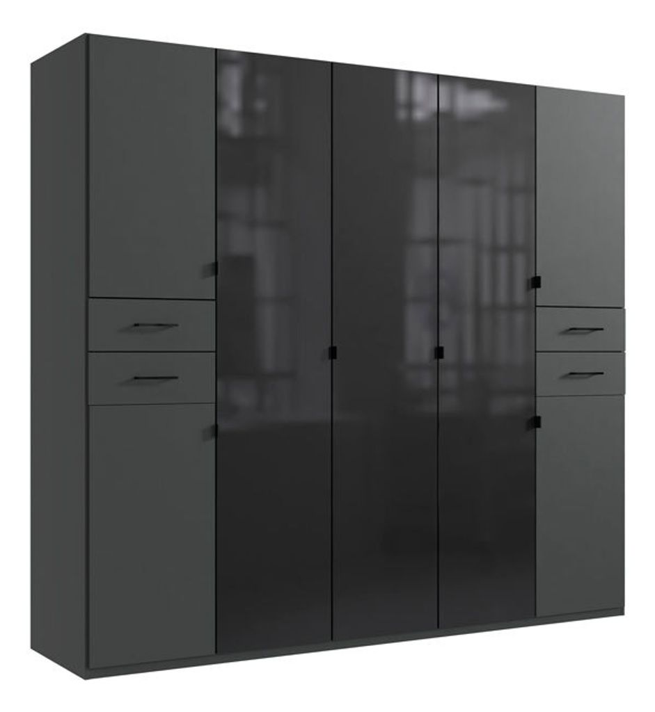 Kleiderschrank Danzig Schlafzimmerschrank 225x58x208cm graphit Glas schwarz 7-türig