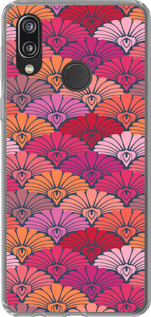 MuchoWow Handyhülle Schutzhülle Hülle für Telefoonhoesje Huawei P20 Lite (2020) Muster - Art Deco - Rosa - Blumen Silikon Softcase Handy Hül...