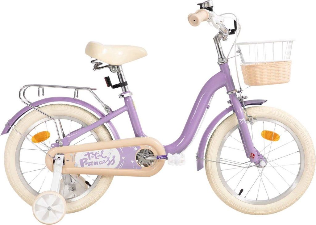 Kinderfahrrad 40 cm – mit Stützrädern, Fahrradkorb & Gepäckträger – Für Kinder 3–10 Jahre – Lila