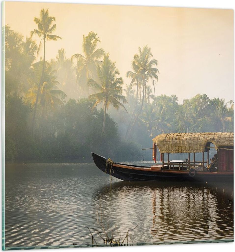 Bilder auf glas - Einteilig - Indien Boot Fluss - 50x50cm - Glasbilder - Wandbilder - Bilder - zum Aufhängen bereit - Wanddekoration aus Glas - Gl...