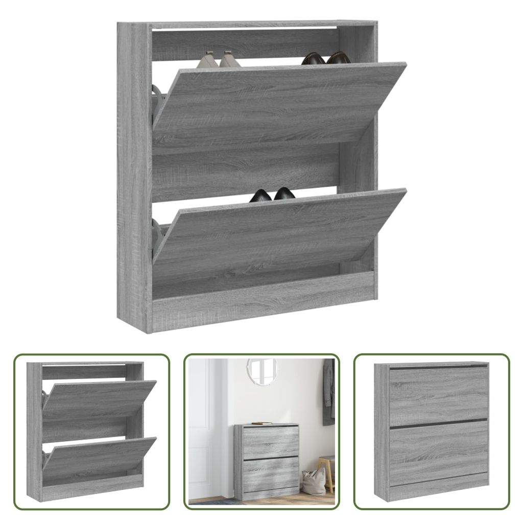 The Living Store Schuhschrank Grau Sonoma 80x21x87,5 cm Holzwerkstoff
