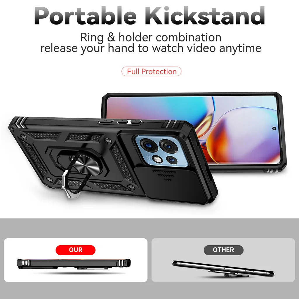 Custodia Motorola Edge+ 2023 con Copertura Camera e Anello - Nero - 5