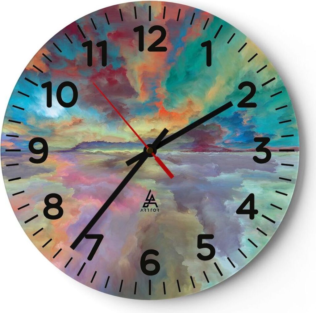 Wanduhr - Rund - Glasuhr - Abstraktion modern - 30x30cm - Schleichendes Uhrwerk - Lautlos - zum Aufhängen bereit - Dekoration Modern - Wanddekorat...