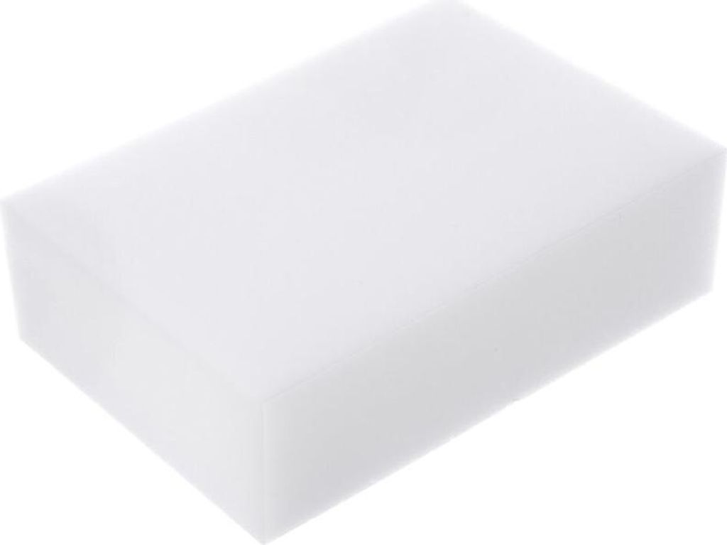 A single white sponge is shown from a diagonal angle against a white background.