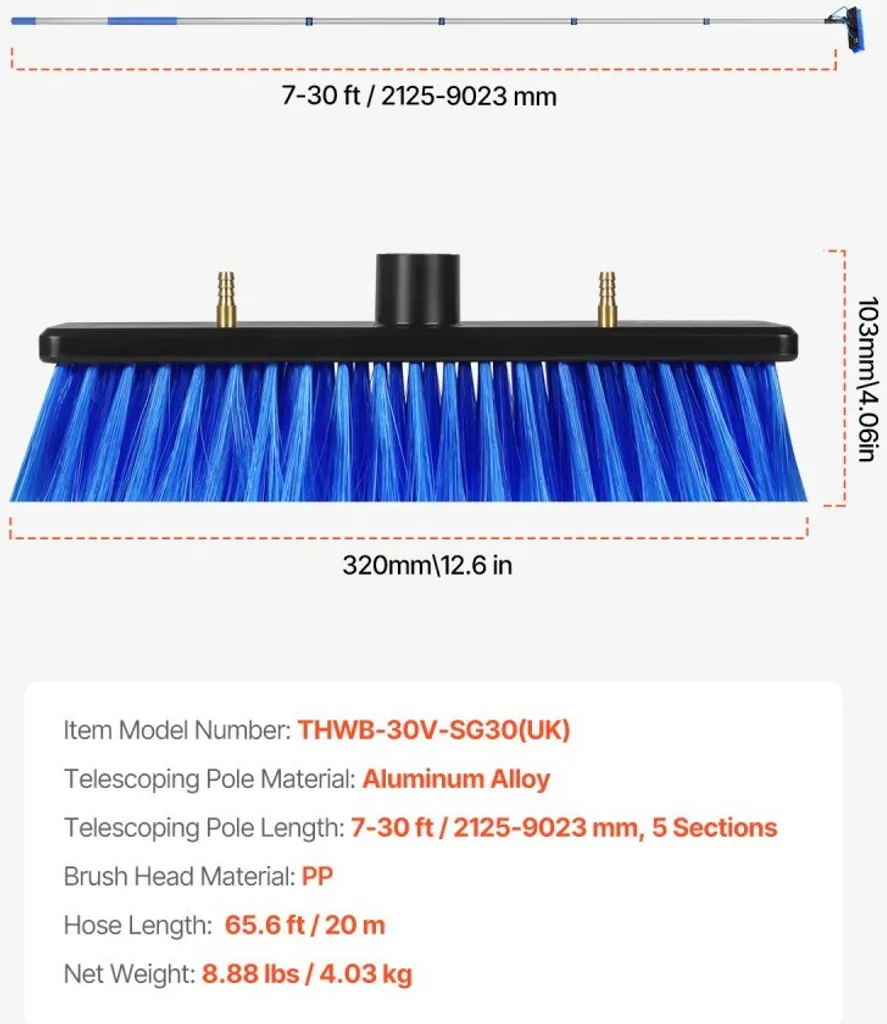 Brosse de lavage télescopique 9 m avec manche en aluminium ajustable