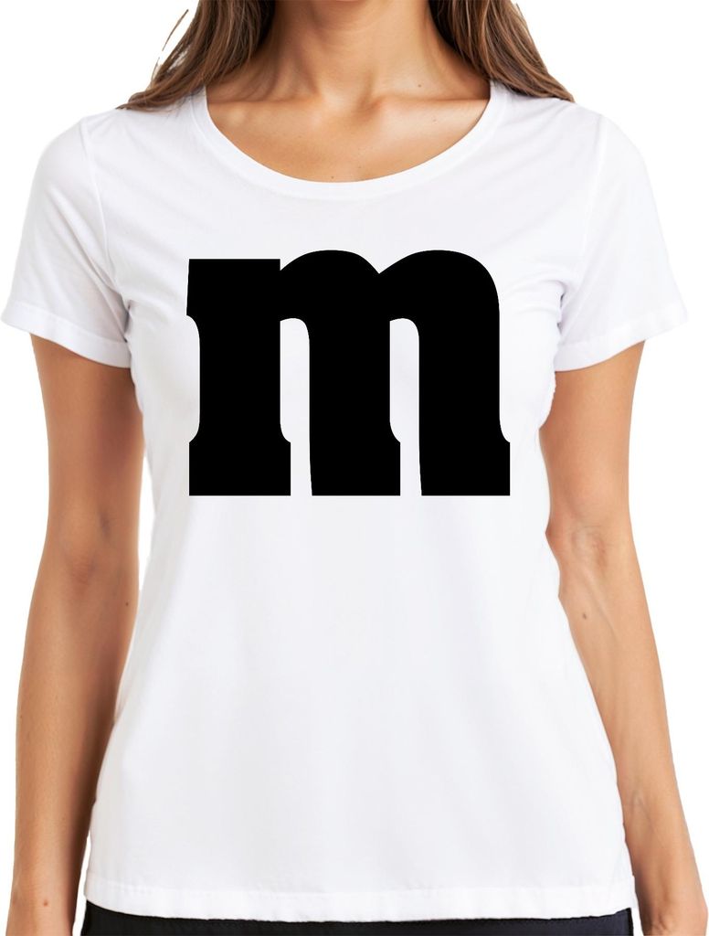 Monogramm m weißer Buchstabe Karneval Fasching fünfte Jahreszeit Damen T-Shirt, Weiß, XL