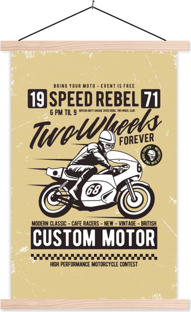 MuchoWow Textilposter Motorrad - Briefe - Jahrgang 120x180 cm mit holzfarbenen Rahmen - Textil-Plakat