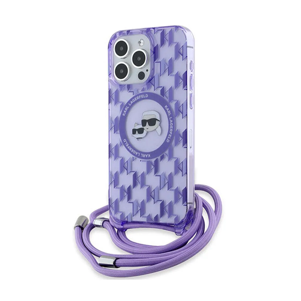 Karl Lagerfeld iPhone 15 Pro Case Viola Crossbody MagSafe Monogram