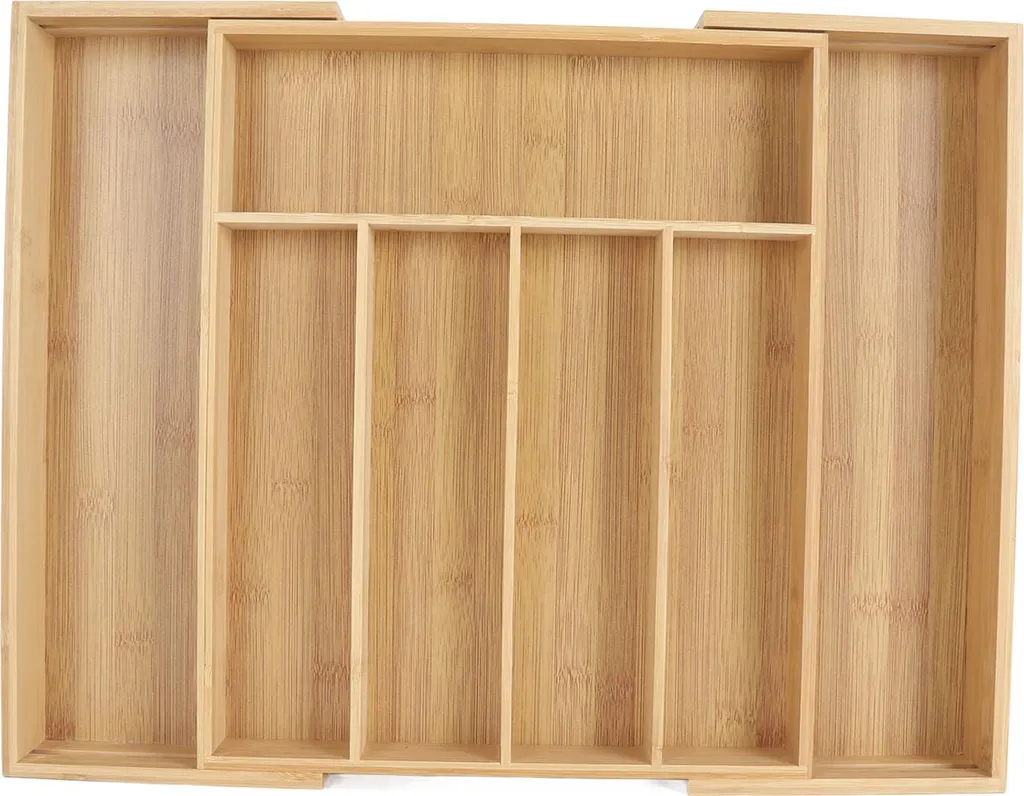 Plateau à couverts extensible en bambou naturel - Rangement 7 fentes B