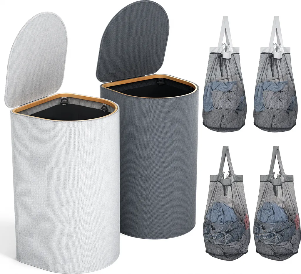 Panier à Linge Familial 140L pour Salle de Bain avec 4 Sacs Inclus