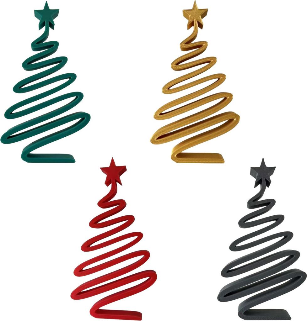 3D-gedruckte spiralförmige Weihnachtsbaumfigur als festliche Tischdekoration für den Winter, z. B. für Kaminsims oder Schreibtisch.