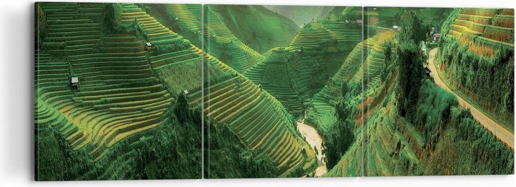 Bild auf Leinwand - Leinwandbild - 3 Teile - Klappe Reis Vietnam - 120x40cm - Wand Bild - Wanddeko - Wandbilder - Leinwanddruck - Bilder - Wanddeko...