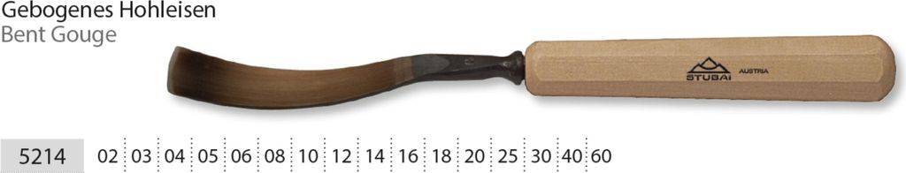 STUBAI Stemmeisen Stechbeitel Serie 52 - Form 28 | Gekröpftes Hohleisen 8 mm, mit Holzgriff, für Figurenarbeiten, Kerb- und Reliefschnitzarbeiten...