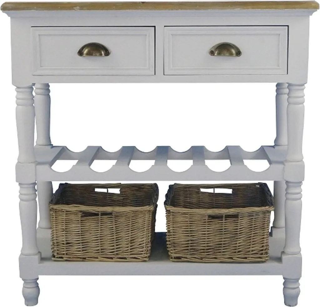 Console Casa Padrino Blanc Antique avec 2 Tiroirs et 2 Paniers 77x30cm