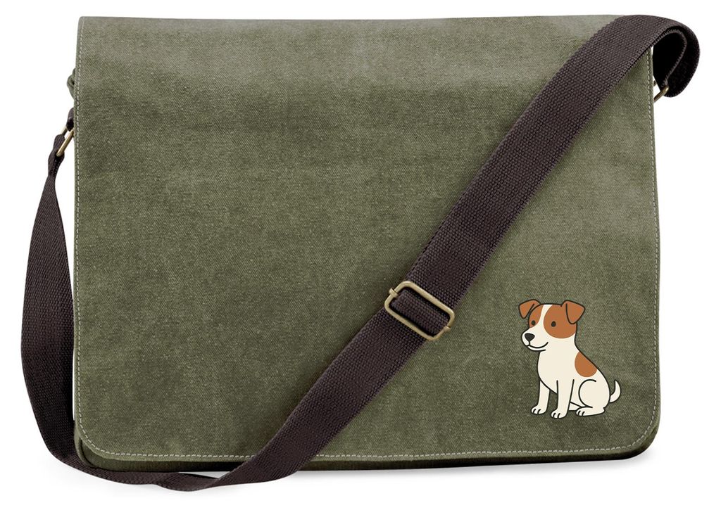 Huuraa Umhängetasche Jack Russell Terrier Comic Jacky 14 Liter Military Green Canvas Laptoptasche Geschenkidee