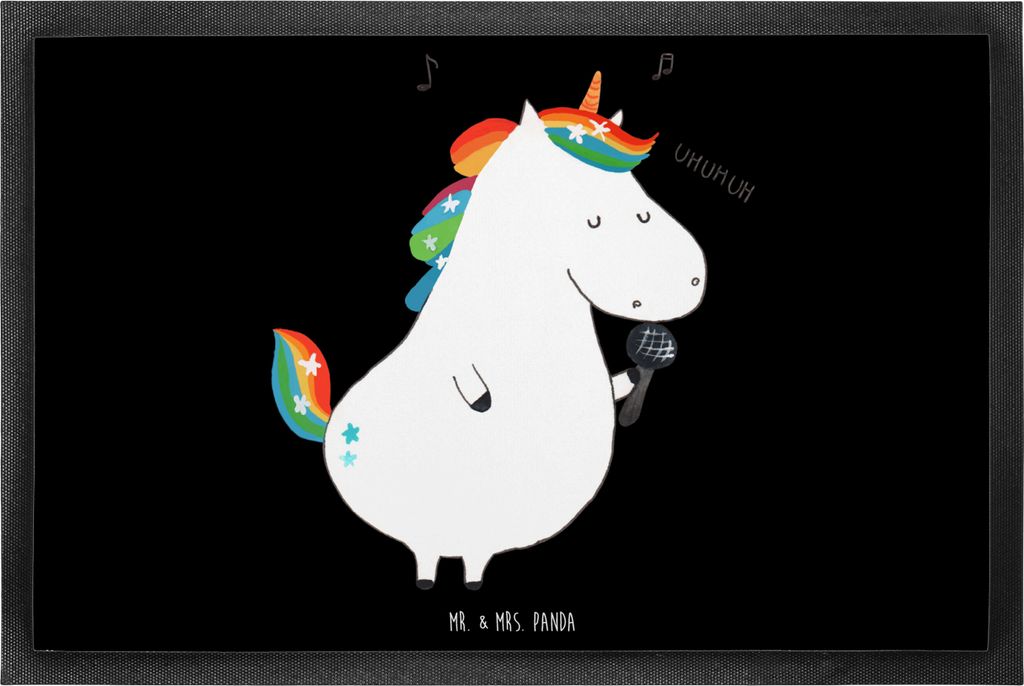 Mr. & Mrs. Panda Fussmatte Einhorn Sänger 60 x 90 cm - Schwarz - Geschenk, Sängerin, Konfetti, Sauberlaufmatte, Schmutzmatte, Schmutzfangmatte, B...