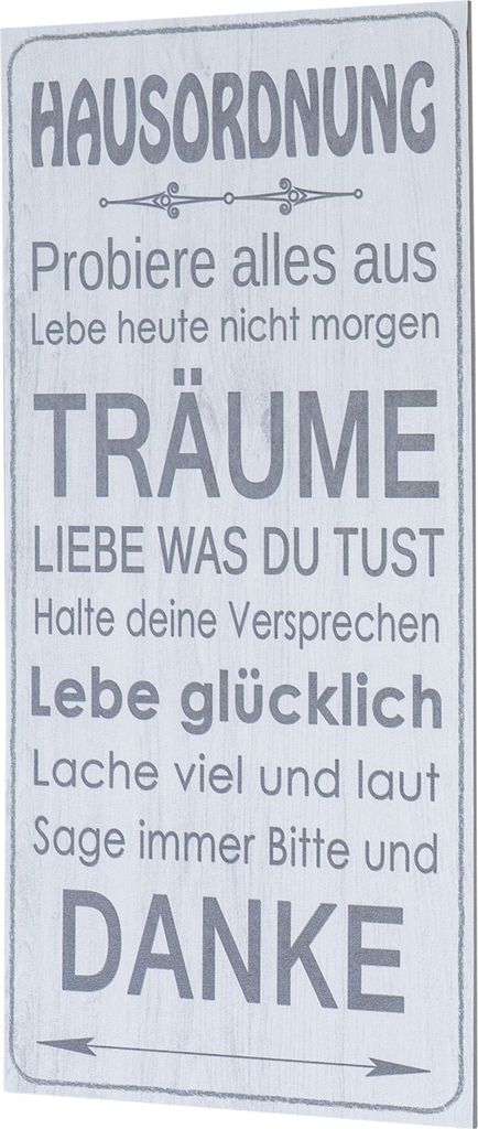 Wandbild 20x40cm Hausordnung Spruch Wandschild Danke Träume Wanddeko Bild Schild