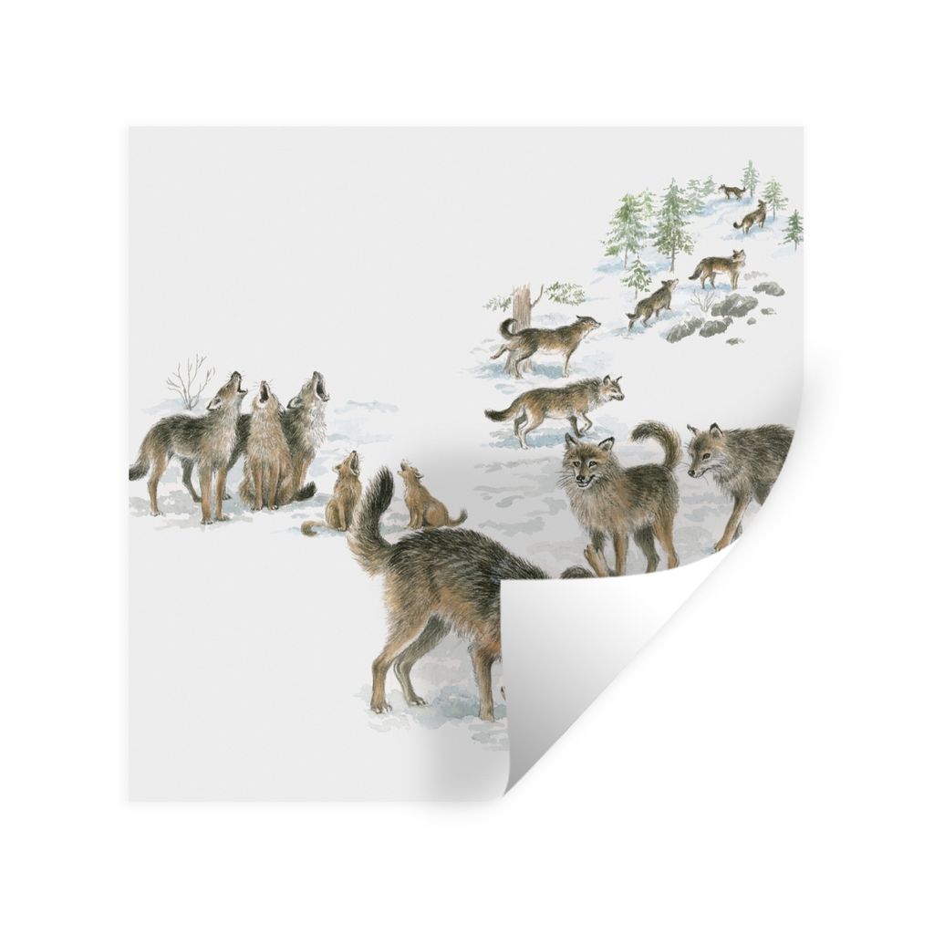 MuchoWow Wandtattoo Wandsticker Wandaufkleber Wölfe - Schnee - Winter 30x30 cm Selbstklebend und Repositionierbar - Repositionierbar - Wasser ab...