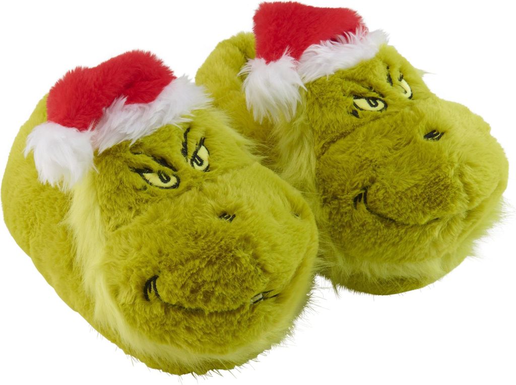 The Grinch 3D Hausschuhe - Plüsch Slipper mit Weihnachtsmütze Pantoffeln Puschen Schlappen Uni Grün 41-43