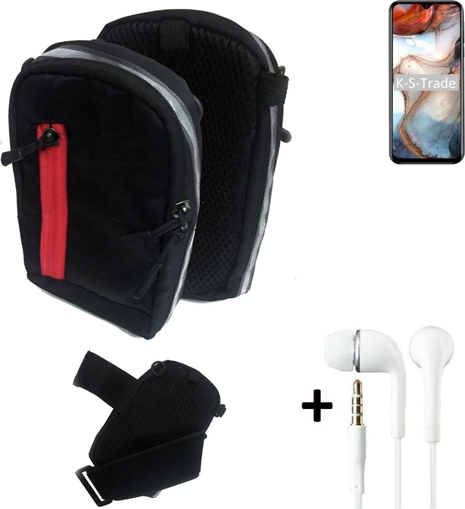 K-S-Trade Outdoor Gürteltasche Holster Umhängetasche + Kopfhörer kompatibel mit Blackview A60 Plus schwarz Handy Tasche Case travelbag Schutzhülle