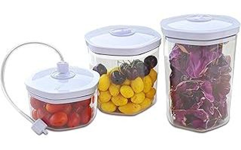GASTROBACK 46110 Vakuumier-Behälterset 3 tlg. (rund), Inhalt: 700?ml, 1400?ml, 2000?ml und Vakuumschlauch, Sonstige